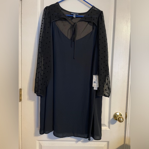 NWT‎ ModCloth Navy Polka Dot Embossed Long Sleeve Above the Knee Dress Size 1X - Picture 1 of 7